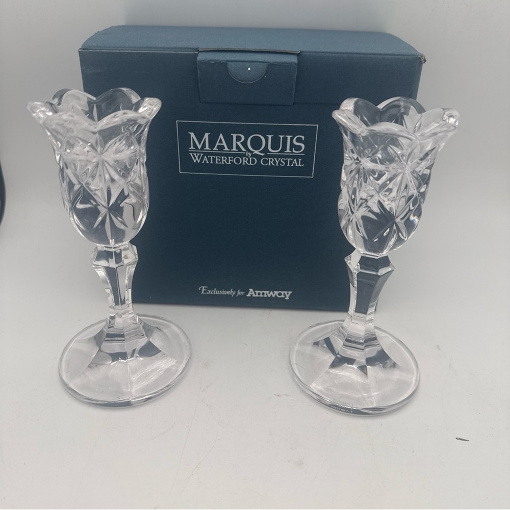 1997 Marquis Waterford Crystal Amway Diamond Collection Candle Stick Holders 6”